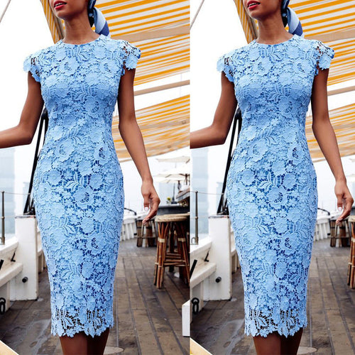 Ladies Lace Dress with Elegant Crochet Pattern and Short Sleeves Amarae