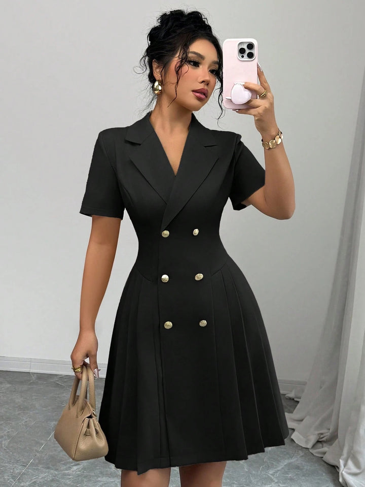 Lune London Elegant Pleated Double-Breasted Dress for Women