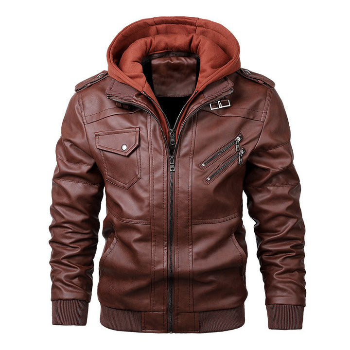 Luxury leather jacket for men with integrated hooded sweatshirt Lune London