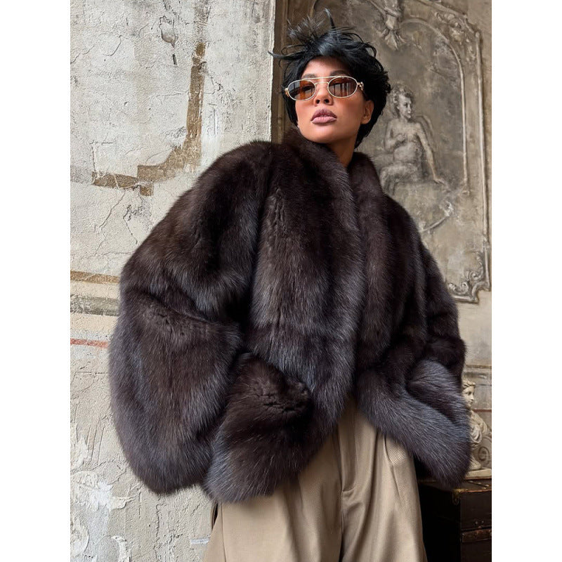 Women's Luxurious Oversized Fur Jacket with Wide Shawl Collar and Voluminous Silhouette Amarae