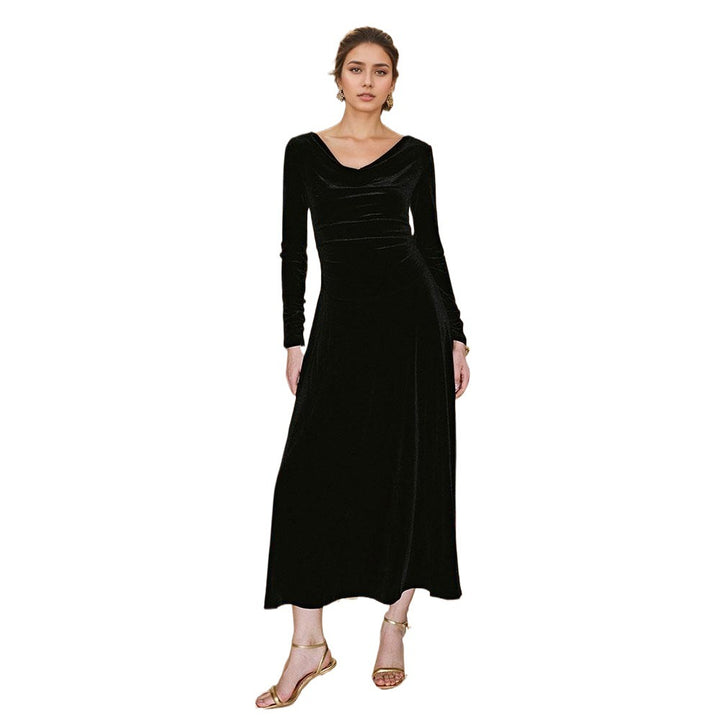 Robe maxi élégante pour femme avec encolure drapée flatteuse et manches longues Chic & Stil