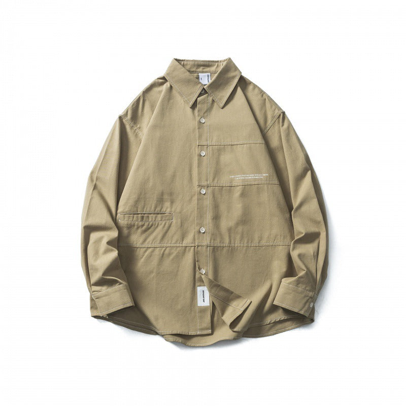 Men's Oversize Canvas Shirt Jacket with Cap Seams and Patch Pockets Amarae