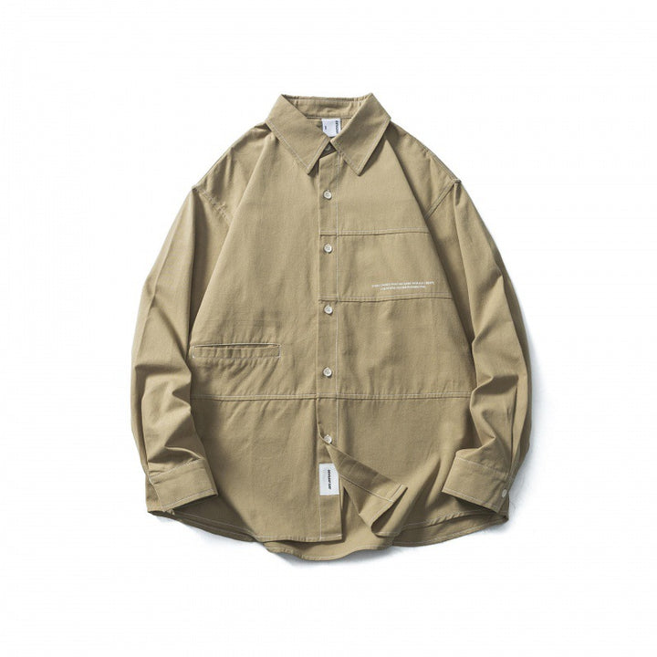 Men's Oversize Canvas Shirt Jacket with Cap Seams and Patch Pockets Amarae