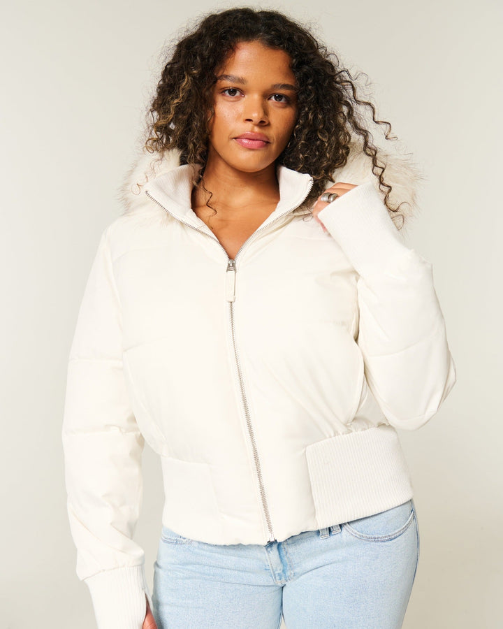 Chic Und Stil | Women's Quilted Winter Jacket with Removable Hood and Elastic Cuffs