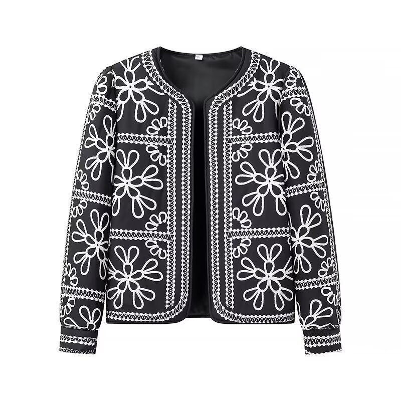 Women Embroidered Quilted Transition Jacket without Collar Amarae