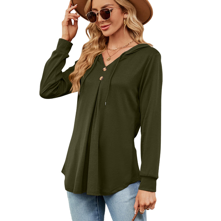 Ladies Viscose Hoodie with button placket and asymmetrical hem Amarae