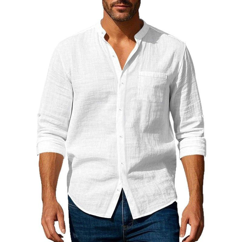 Linen shirt for men with stand-up collar and chest pocket Lune London
