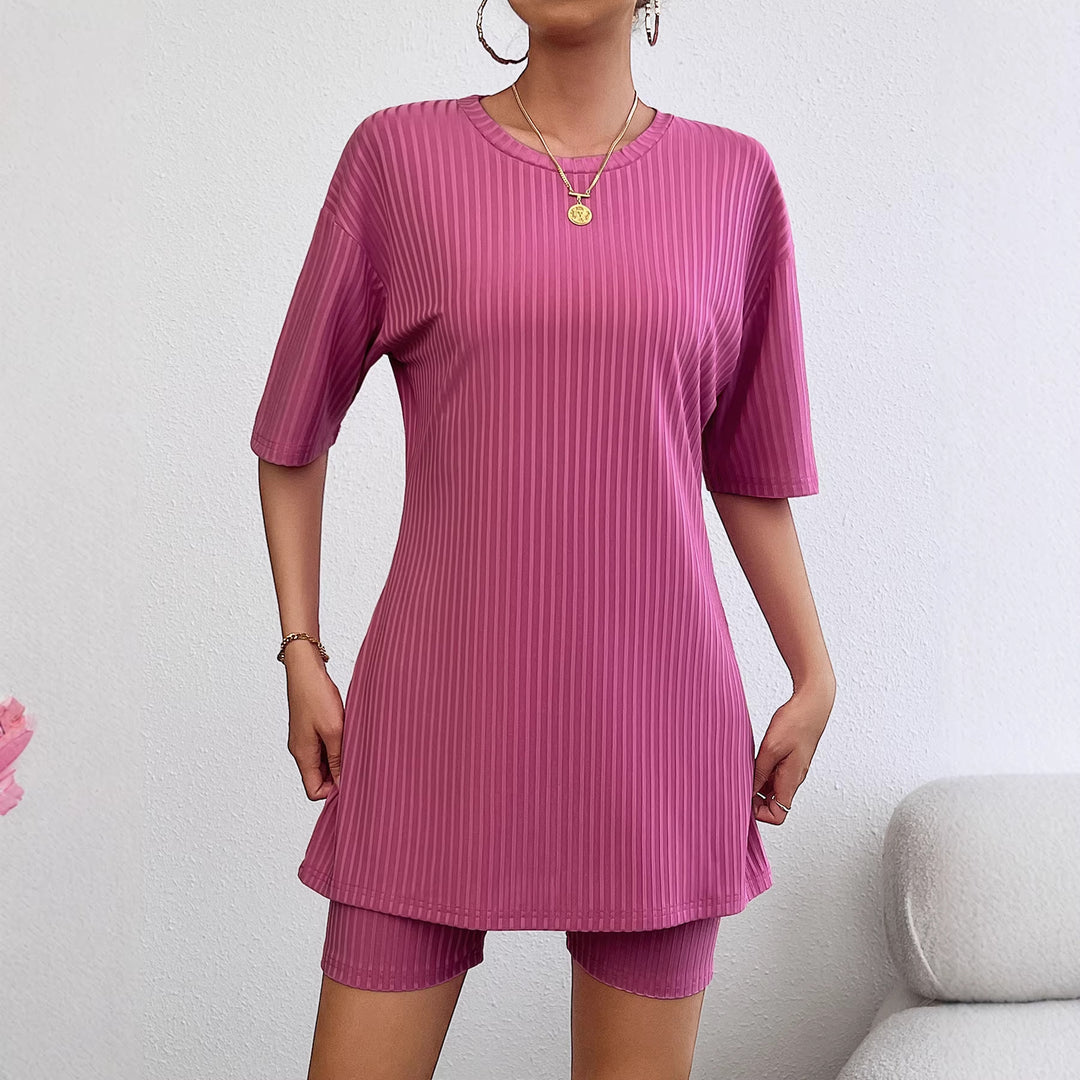 Ladies sporty short-sleeve dress with integrated cycling shorts Lune London