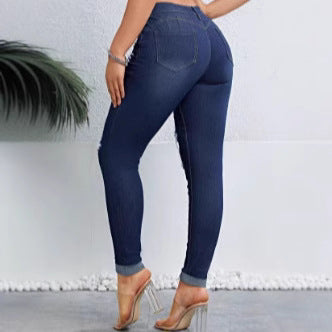 Women's High-Waist Skinny Jeans with Graduated Destroyed Look and Sculpting Fit Amarae