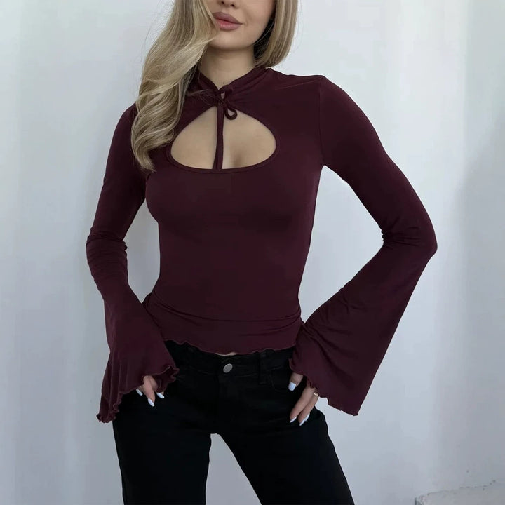 Women's Tailored Long Sleeve Shirt with Cut-Out and Flared Ruffle Sleeves Amarae