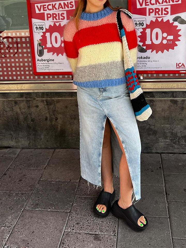 Colorful knitted sweater for women with contrasting patterns Lune London
