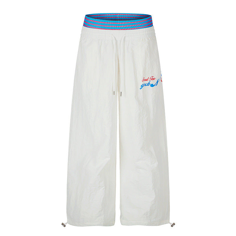 Women's Wide Palazzo Lounge Pants with Elastic Contrast Waistband, Drawstring and Adjustable Hem Cords Amarae