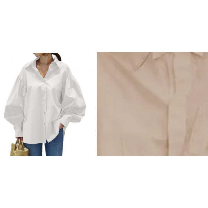 Women's Oversize Blouse with Balloon Sleeves and Shirt Collar Amarae