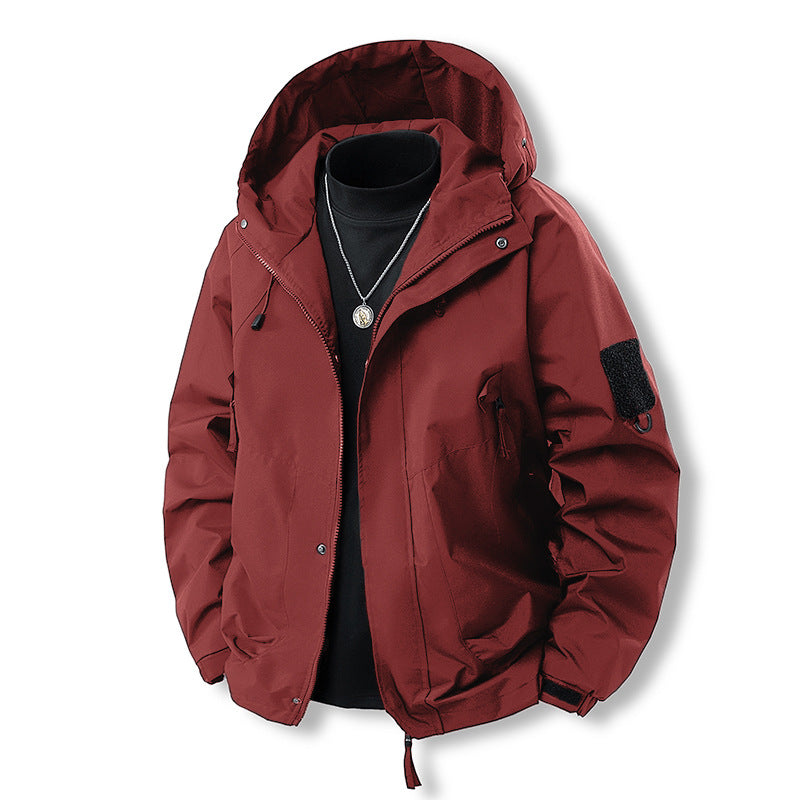 Functional outdoor jacket for men with adjustable hood and practical pockets Lune London