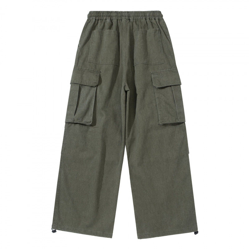 Men's Wide Cargo Pants with Elastic Waistband, Drawstring and Overlapping Panels Amarae