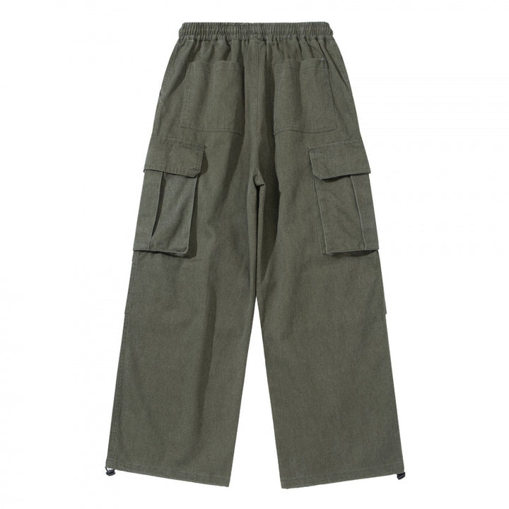 Men's Wide Cargo Pants with Elastic Waistband, Drawstring and Overlapping Panels Amarae