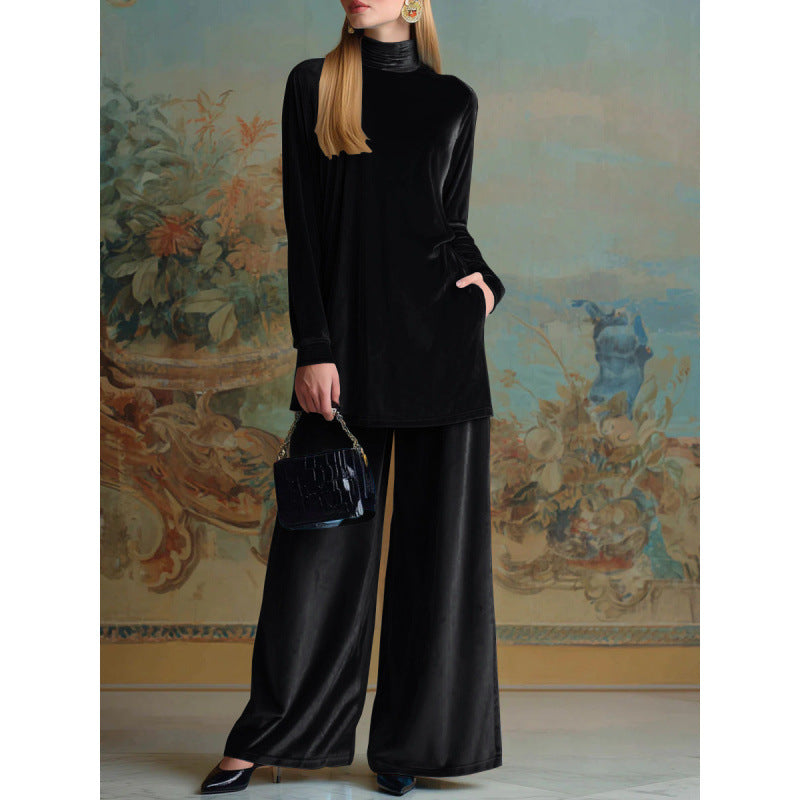 Women’s Oversized Velvet Set with Turtleneck and Wide Palazzo Pants Amarae