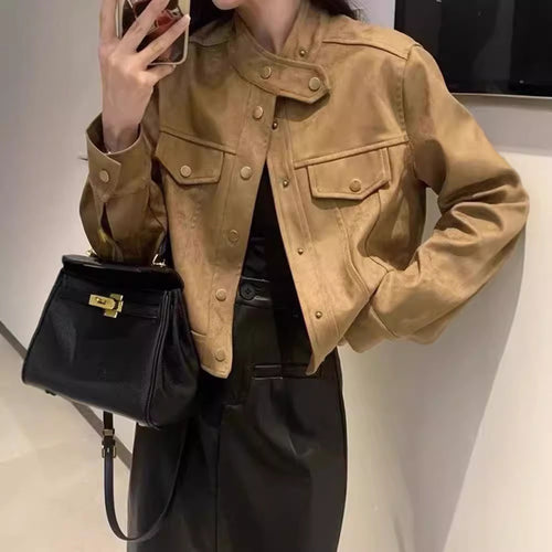 Fashionable short jacket for women in mixed styles with pockets and button details Amarae