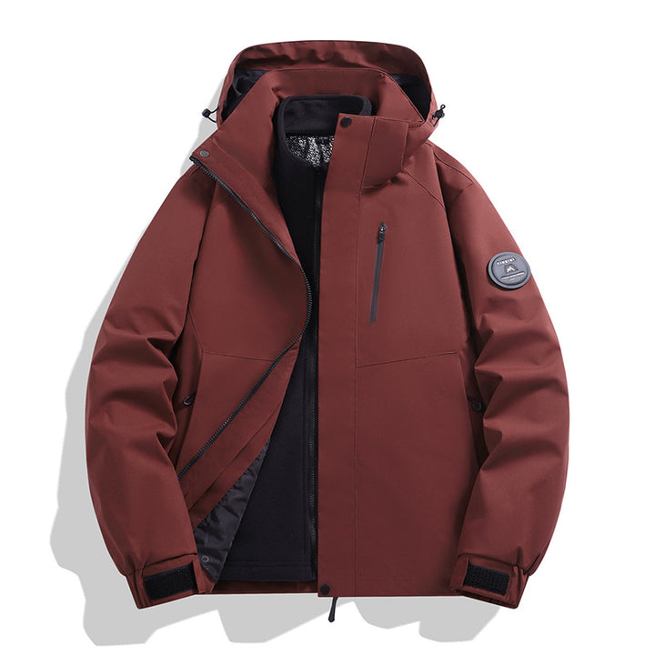 Men's softshell performance jacket with removable hood, concealed full-length zipper, and ergonomic cut Amarae