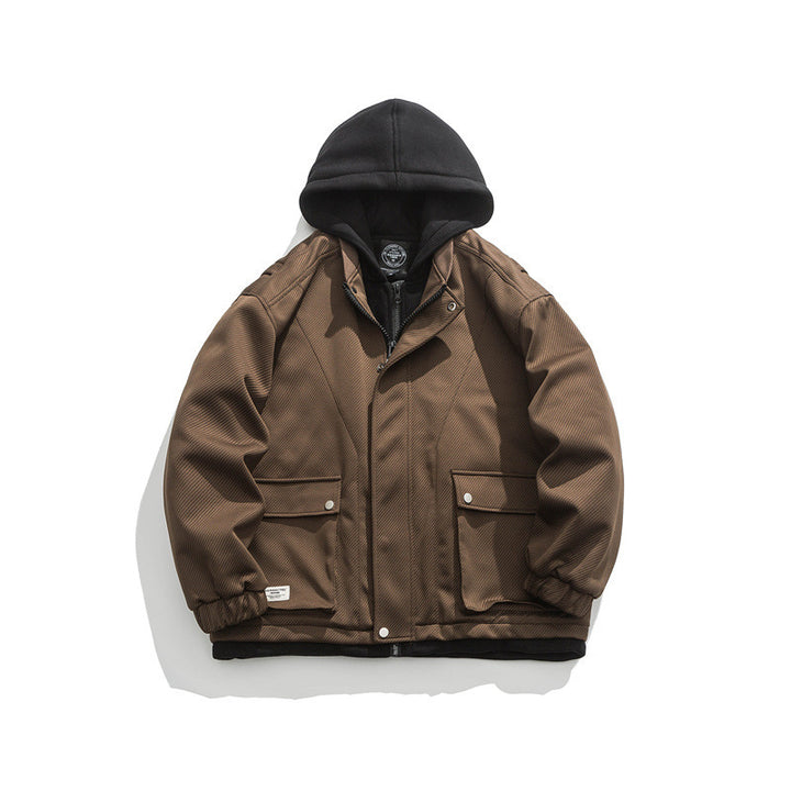 Men's Two-Layer Utility Jacket with Integrated Hood Inner Layer and Flap Pockets Amarae
