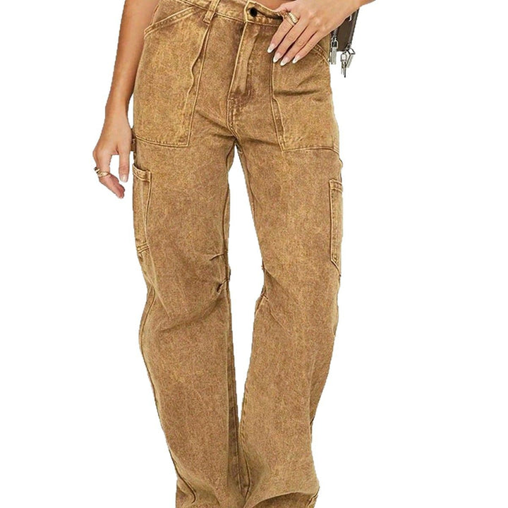 Women's Loose Utility Cargo Jeans with Straight Leg and Patch Pockets Amarae