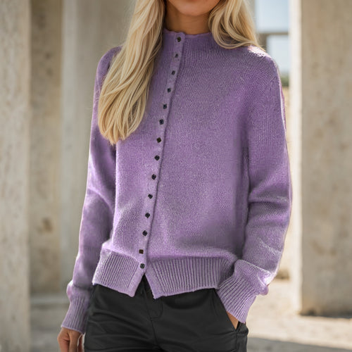 Knitted jacket for women with decorative buttons and a high collar Amarae