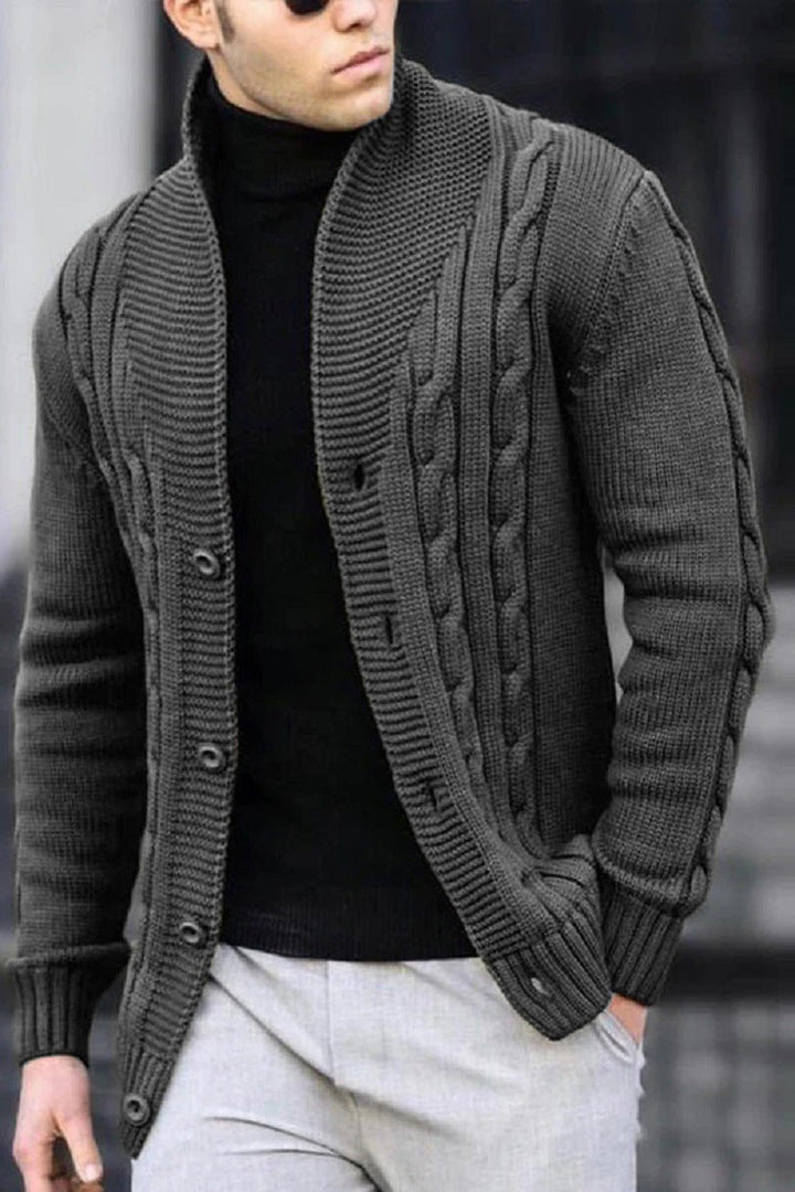 Lune London | Men's cardigan with robust cable pattern and durable button closure