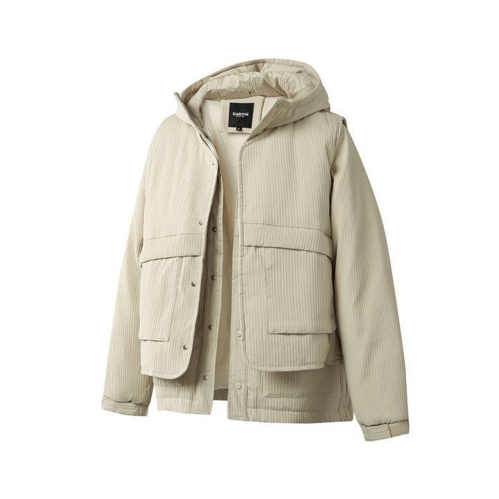 Unisex Padded Hooded Jacket with Removable Vest Insert and Ribbed Texture Amarae