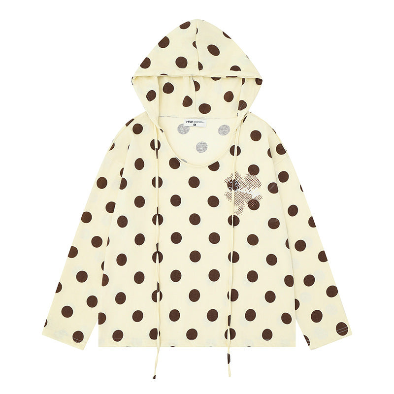 Women's lightweight hooded sweatshirt with all-over polka dot print, drawstring and relaxed fit Amarae