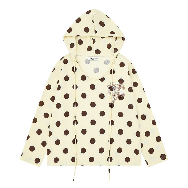 Women's lightweight hooded sweatshirt with all-over polka dot print, drawstring and relaxed fit Amarae