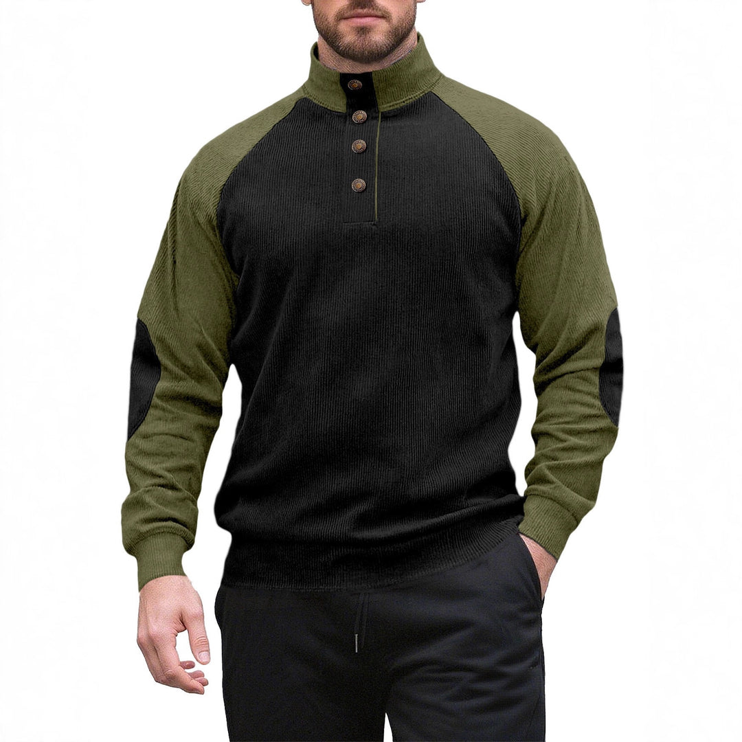 Knitted sweater for men with modern high collar and button placket Lune London