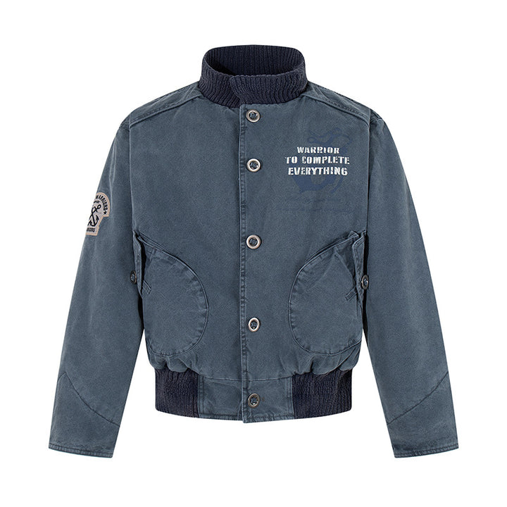 Men's cropped utility bomber jacket with ribbed hem, stand collar and snap button closure Amarae