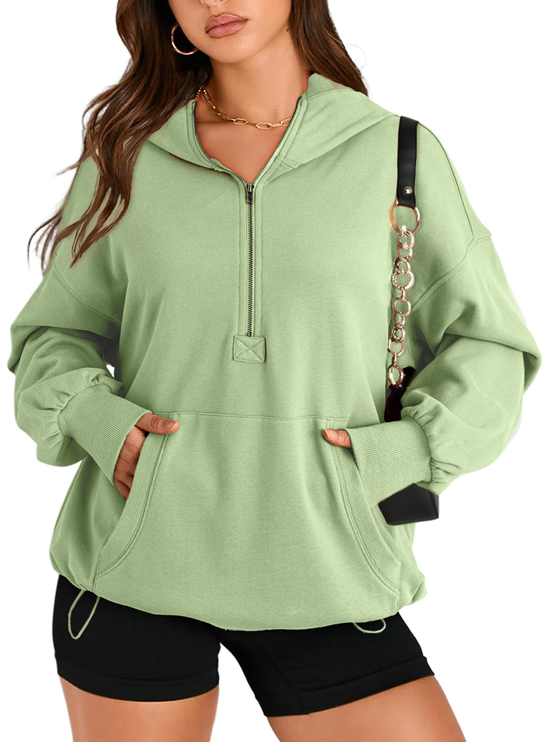 Women's Oversize Half-Zip Hoodie with Kangaroo Pocket Amarae