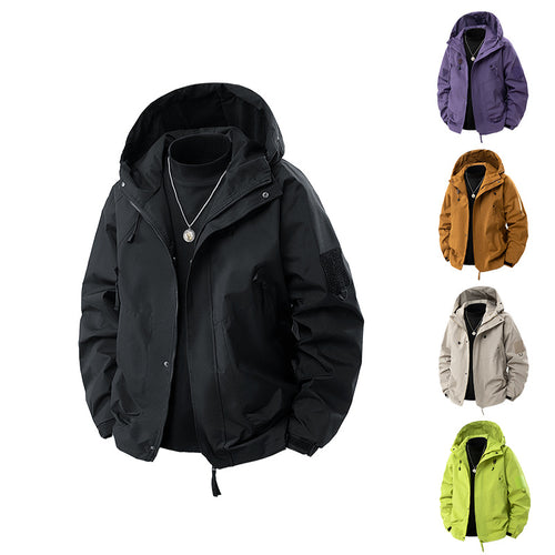 Versatile outdoor jacket for men with adjustable hood and numerous pockets Amarae