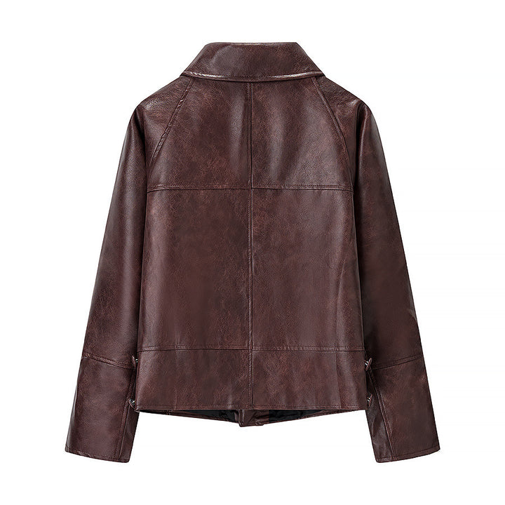 Women's faux leather jacket with modern design and casual pockets Lune London