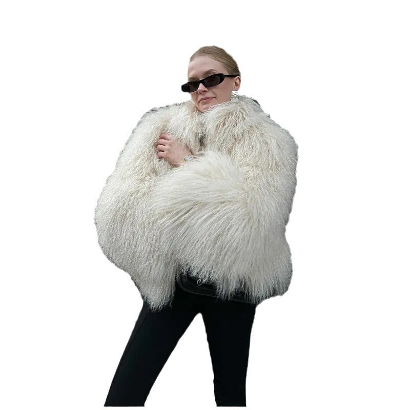 Women's Cozy Faux Fur Jacket with High Collar and Elegant Details Lune London