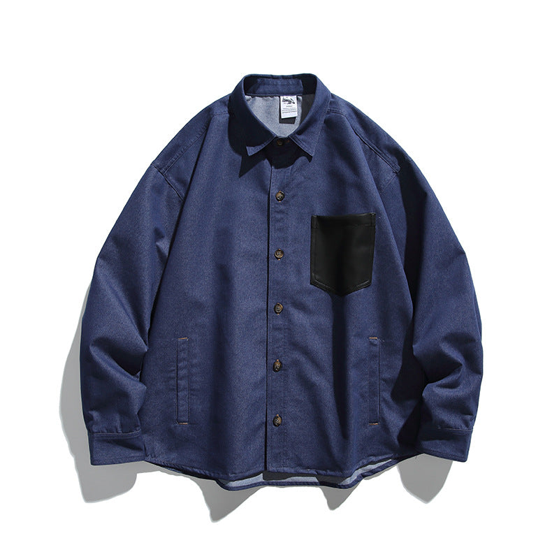 Men's overshirt-jacket in worker look with contrasting leather-look chest pocket Amarae