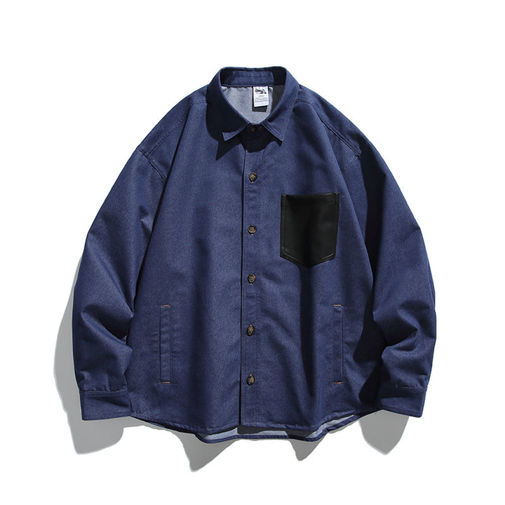 Men's overshirt-jacket in worker look with contrasting leather-look chest pocket Amarae