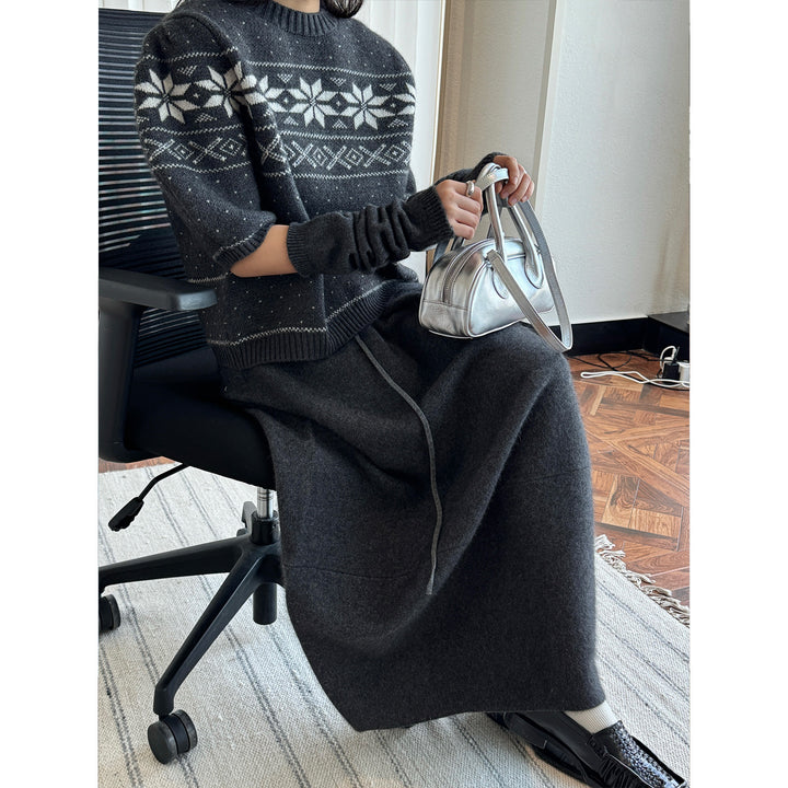 Women's High-Waisted Midi Skirt made of Fine Knit with Drawstring and Wrap Look Amarae