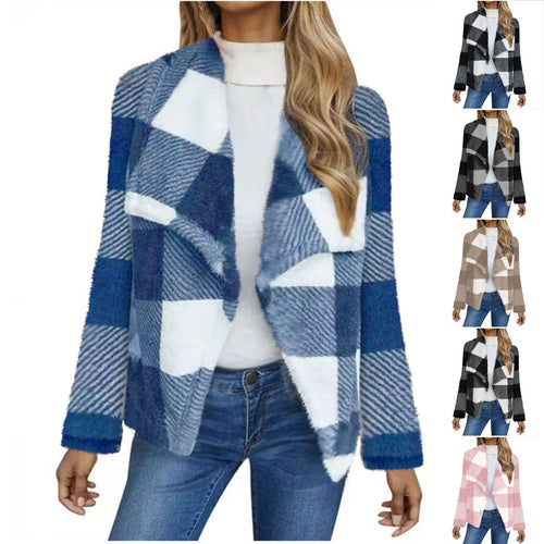 Amarae Women's Fleece Jacket with Plaid Pattern
