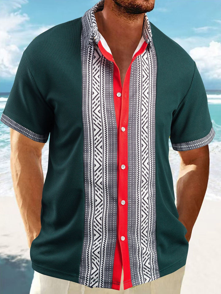 Casual short-sleeve shirt for men with geometric pattern and breathable texture Lune London