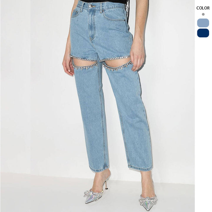 Designer distressed women's jeans with glitter applications Chic & Stil