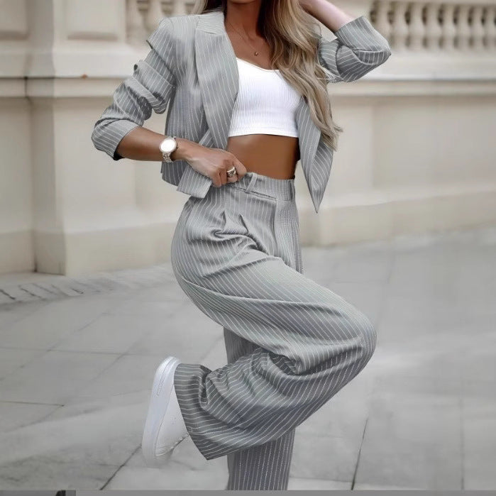 Ladies stylish professional outfit with chic and stylish pinstripe pattern