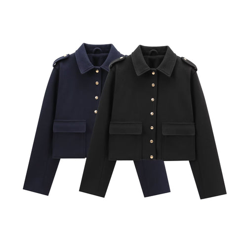Ladies modern cropped jacket with gold snap buttons Amarae