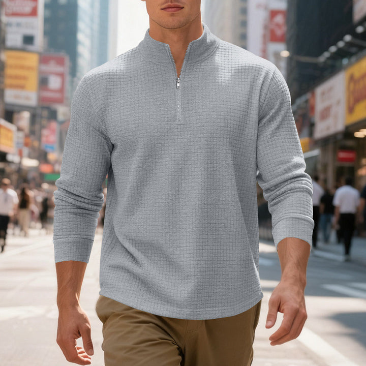 Sporty men's sweater with half-zip and textured surface Lune London
