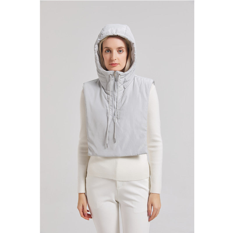Hooded vest for women with high collar and adjustable hem Lune London