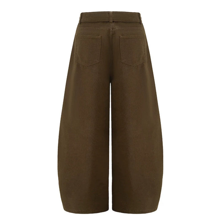 Women's Extra Wide High-Waist Palazzo Pants with Decorative Knee Patch, Tied Belt and Culotte Cut Amarae
