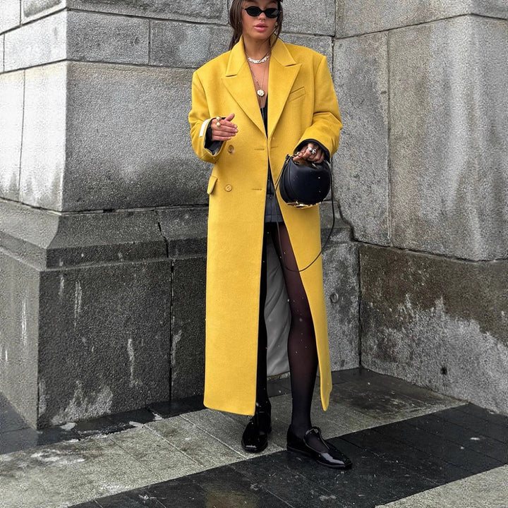 Ladies Oversized Wool Coat with Lapel Collar and Flap Pockets Amarae