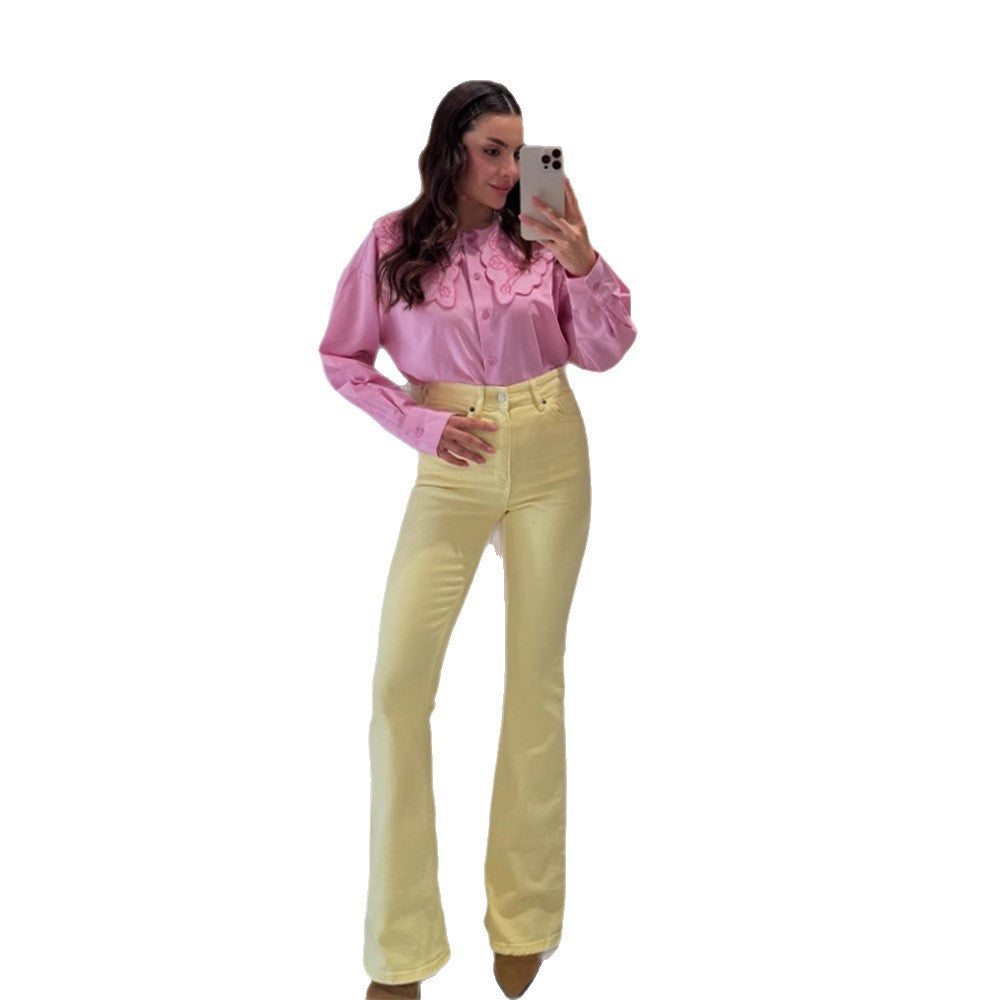 Women's blouse with oversized embroidered lace collar, balloon sleeves & boxy silhouette Amarae