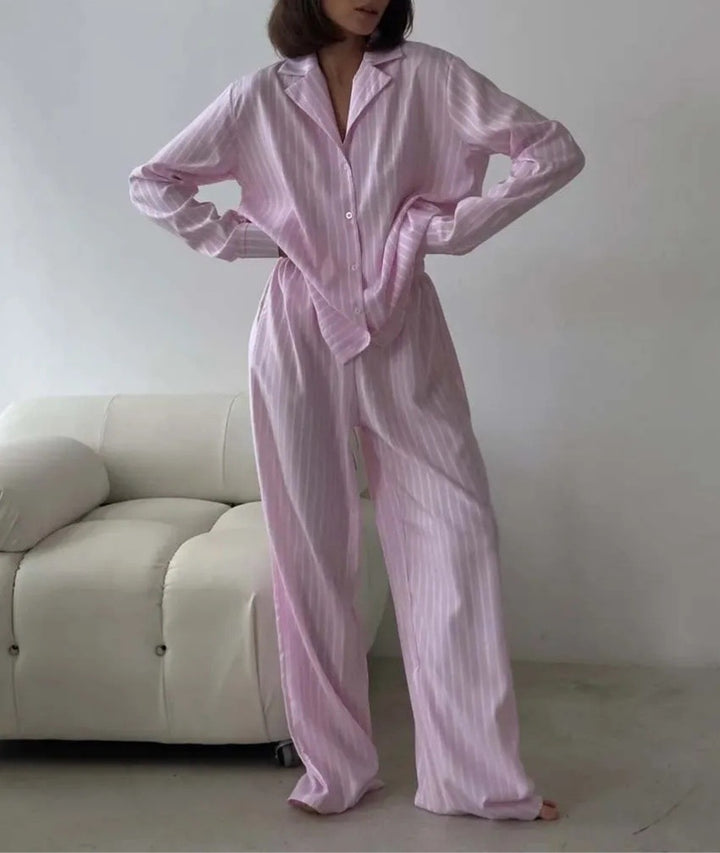 Ladies Luxurious Chic Striped Pajama Set